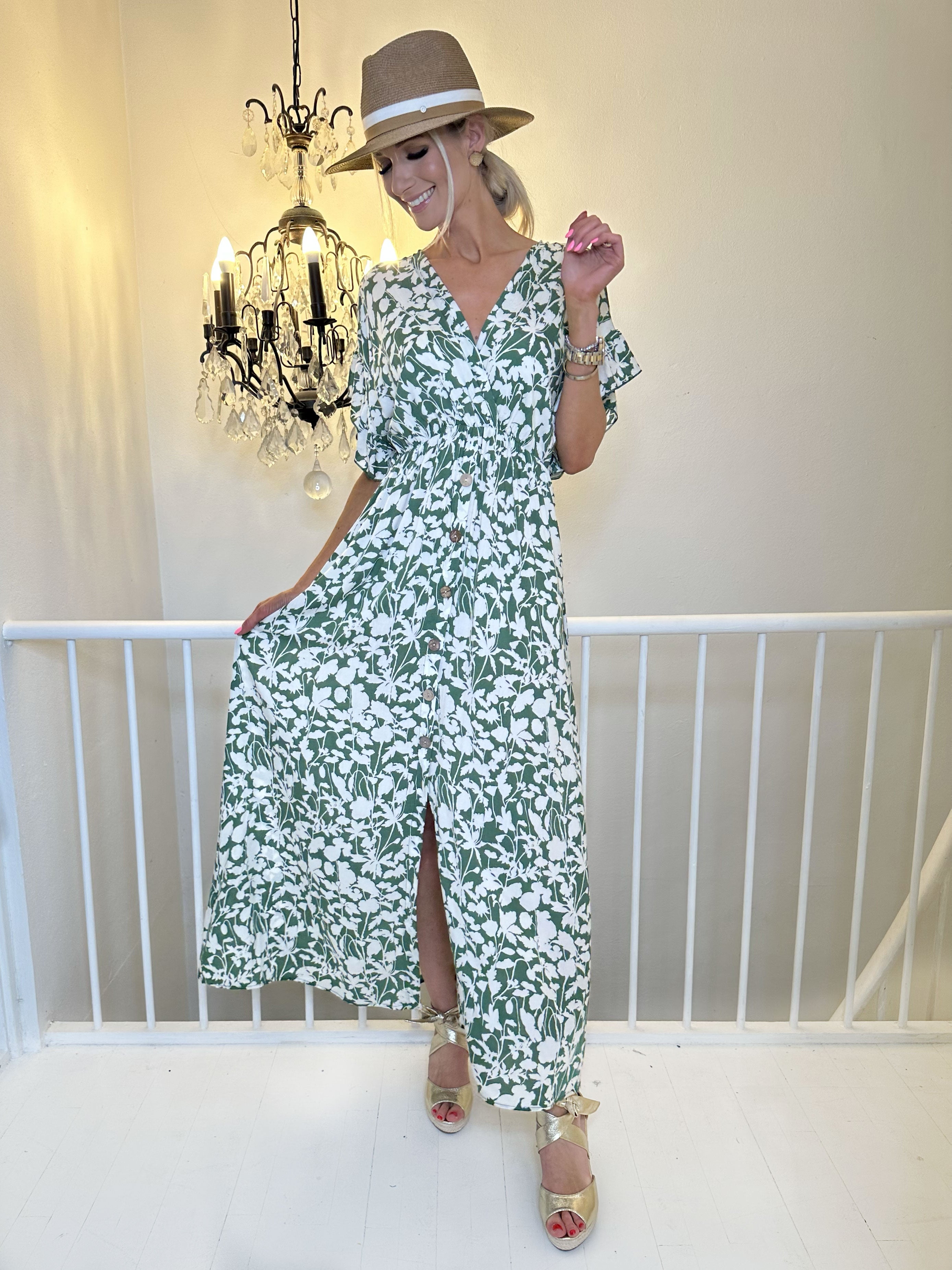 Alina Flower - Sommerkjole med blomsterprint og træknapper